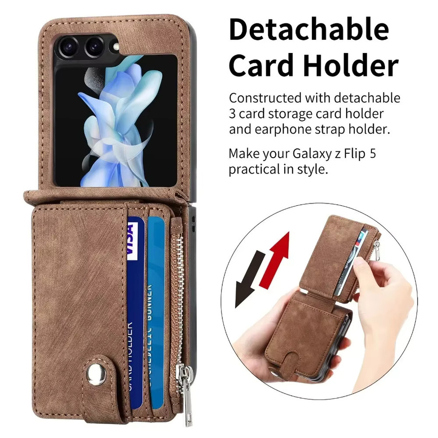 Samsung Galaxy Z Flip 6 Brieftaschen-Handyhülle aus PU-Leder mit abnehmbarem Kartenhalter in Schwarz für Galaxy Z Flip 5 4 3 5G - Bild 2