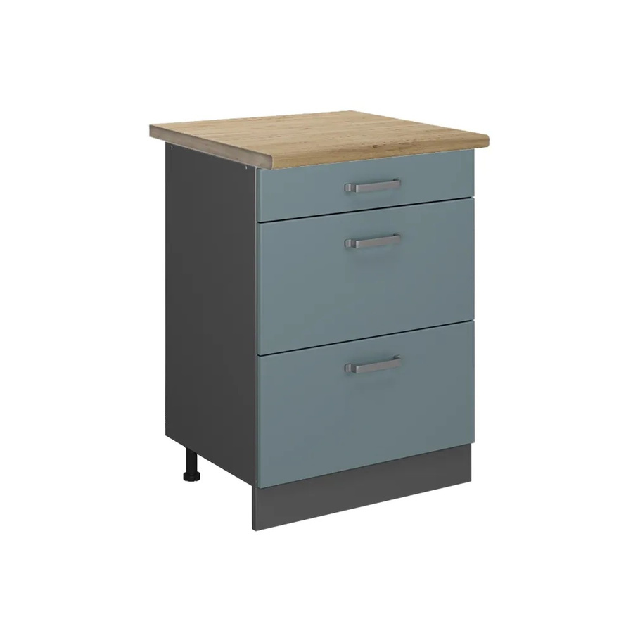 Vicco Küchenunterschrank R-Line in Blau-Grau und Anthrazit mit Eiche-Optik und Schubladen, B/T/H: 60 x 30,73 x 81,6 cm - Bild 2