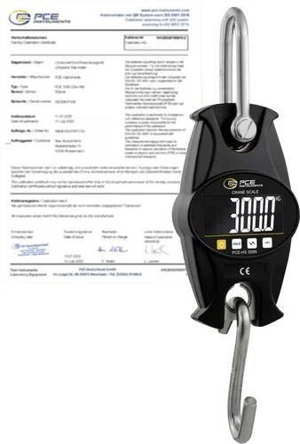PCE Instruments PCE-HS 300N Digitale Kranwaage mit ISO-Zertifikat, inklusive Schäkel und Haken, schwarz, max. 300 kg, Genauigkeit ±1% v.Mb - Bild 1
