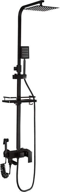 PXloue Thermostat Duschset 4 in 1 mit Piano Regendusche und Handbrause in Schwarz, Duschsäule höhenverstellbar 90–140 cm - Bild 1