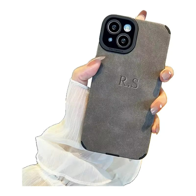 Personalisierte Lammleder-Schutzhülle von YLUOYI für iPhone 16, 15, 14, 13, 12 Pro Max in Schwarz oder Grau - Bild 4