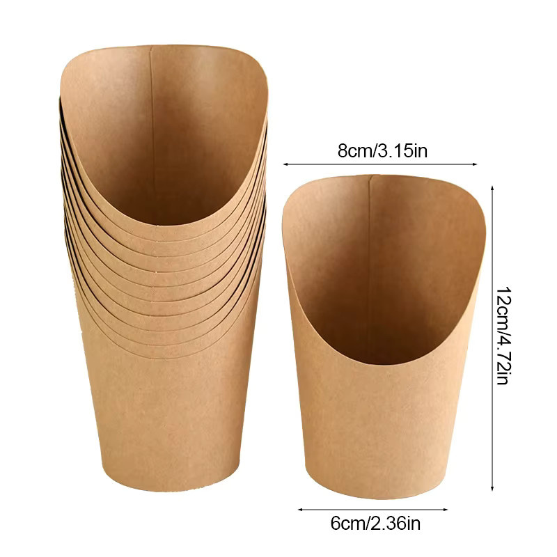 ZQNYCY Einweg Snack Becher aus Kraftpapier für Pommes und Desserts in Weiß und Braun B/T/H: 12,0 x 6,0 cm - Bild 3