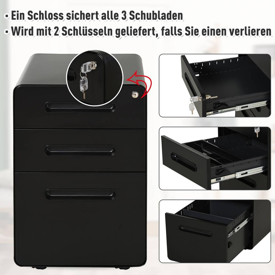 Vinsetto Aktenschrank aus Stahl in Schwarz matt B/H/T: 39 x 59 x 48 cm - Bild 3
