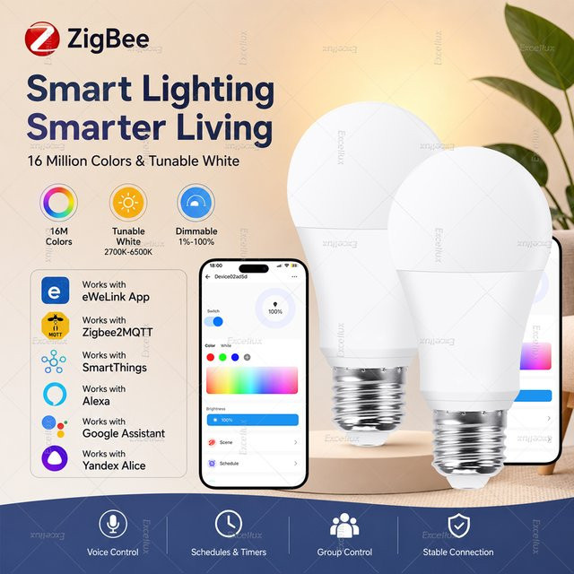 Ewelink ZigBee E27 LED-Glühbirne Intelligente RGBW Lampe 18W Kompatibel mit Alexa und Google Home Assistant - Bild 1