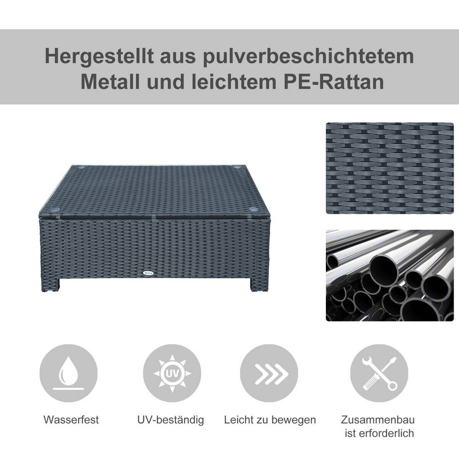 Outsunny Beistelltisch in Schwarz mit PE-Rattan und gehärtetem Glas für Garten, Balkon und Terrasse, B/T/H: 85 x 50 x 39 cm - Bild 3