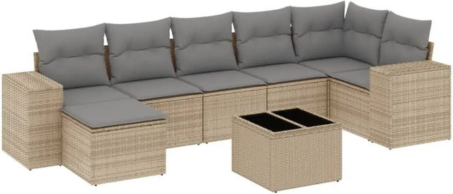 vidaXL 8-teilige Garten-Sofagarnitur in L-Form aus Poly-Rattan mit Polstern in Beige und Grau - Bild 1
