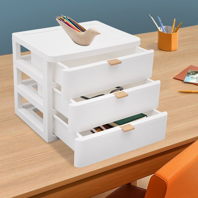 BYMAOCAR 3-teiliger stapelbarer Schreibtisch-Organizer aus Acryl mit Schubladen, weiß transparente Aufbewahrungsbox für Bürobedarf und Schreibtischzubehör - Bild 1