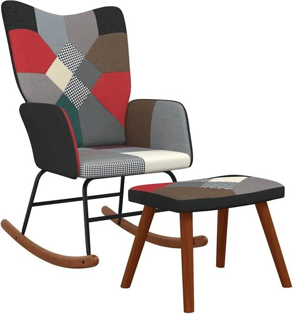 vidaXL Schaukelstuhl mit Hocker aus Patchwork Stoff in Multicolour und Schwarz - Bild 1