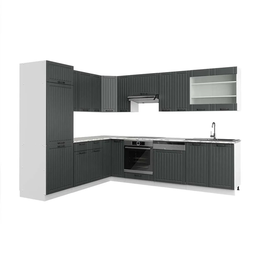 Vicco Fame-Line Eckküche im Landhausstil in Anthrazit und Weiß mit Marmor-Optik, B/T/H: 227 x 287 x 82 cm - Bild 2