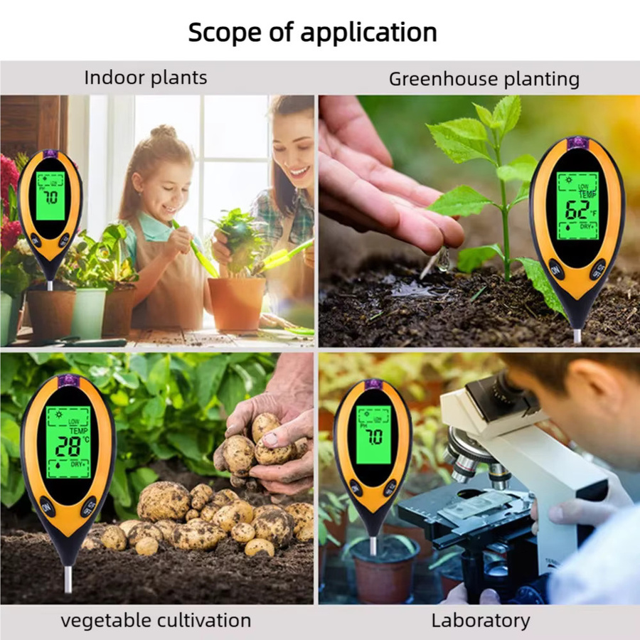 4-in-1 Boden-PH-Detektor zur Analyse von pH-Wert, Lichttemperatur und Luftfeuchtigkeit für Gemüse, Obst und Blumen im Innen- und Außenbereich - Bild 2