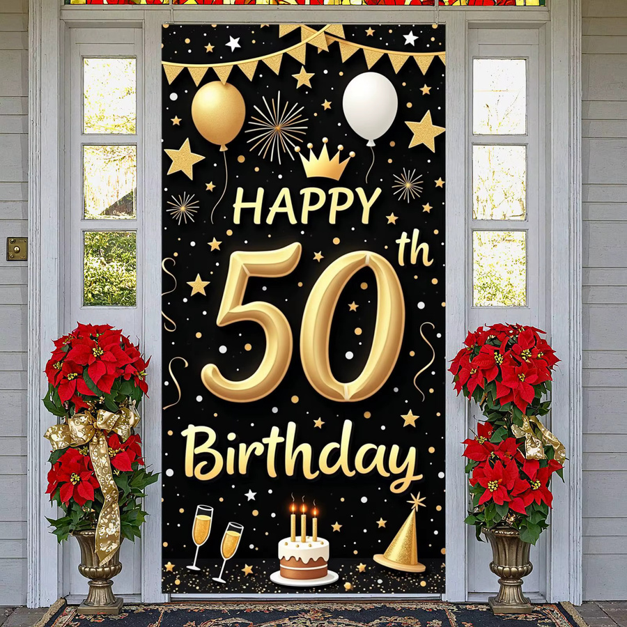 Goldenes 50. Geburtstags-Banner mit Feuerwerk-Muster und Glitzer-Stil als dekorativer Hintergrund für deine Feier in Gold - Bild 3