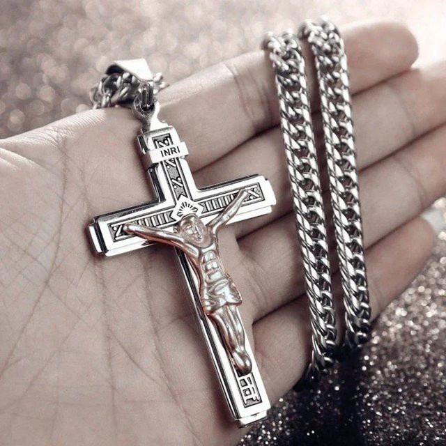 Anhänger Halskette Templerkreuz Medaillon, Edelstahl, Schwarz, Unisex - Bild 1