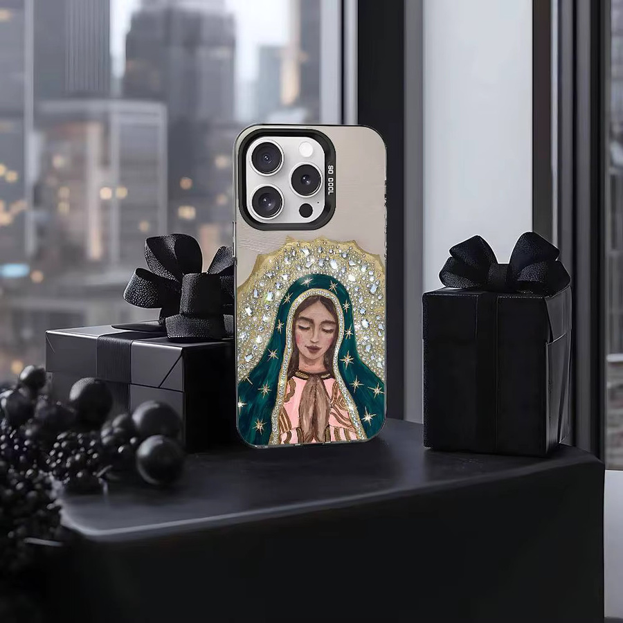 Stoßfeste Handyhülle mit Virgen Mary Virgin De Guadalupe Motiv für iPhone 11 bis iPhone 17 Pro Max Plus in Silber und Multicolour - Bild 3