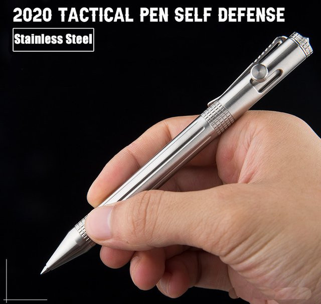 ELESESAFE Taktischer Stift aus Edelstahl in Silber als Selbstverteidigungswerkzeug und Notfall-Glasbrecher für Outdoor und EDC - Bild 1