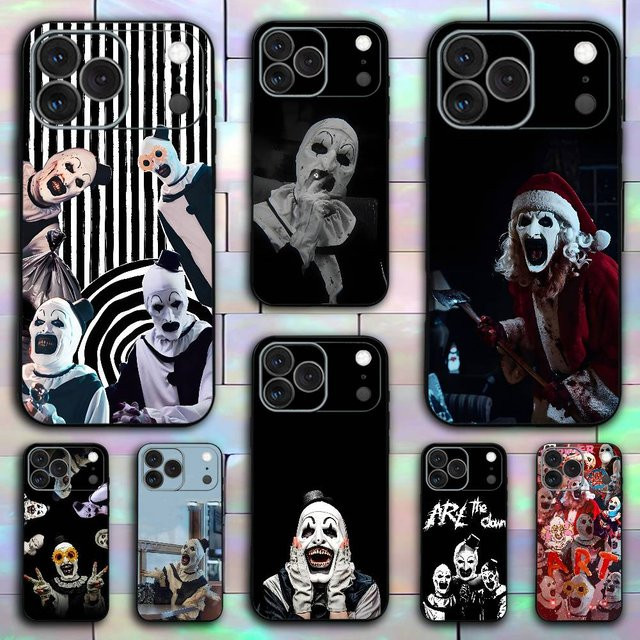Stoßfeste Silikon Handyhülle Art the Clown Horror Terrifier für iPhone 17 16 15 14 13 12 11 Pro Max XR Plus Mini in Schwarz - Bild 1