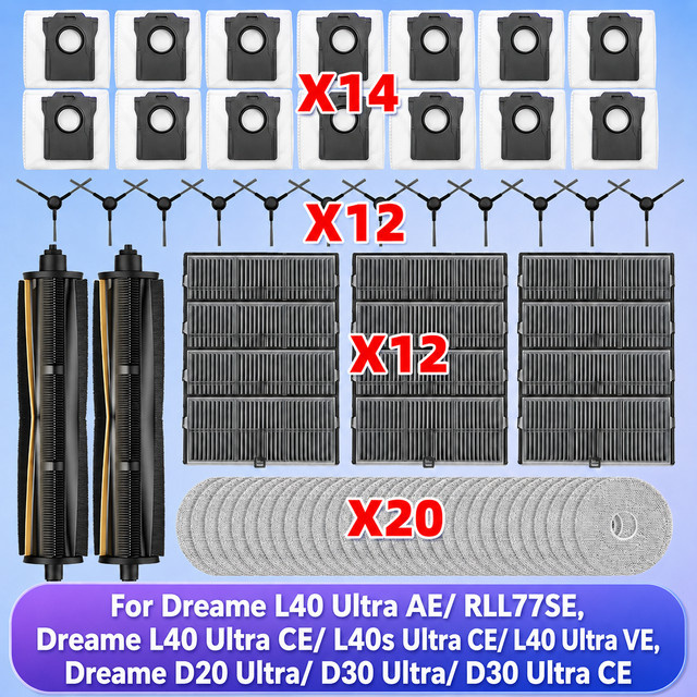 OSSIEAO Ersatzteil-Set für Dreame L40 Ultra AE und RLL77SE mit Hauptbürste, Seitenbürsten, Filtern und Wischtüchern - Bild 1