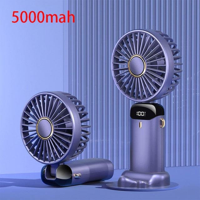 JQIQLY Mini-Handhalsventilator mit LED-Digitalanzeige, 5-fach einstellbar, USB-wiederaufladbar, Violett - Bild 1
