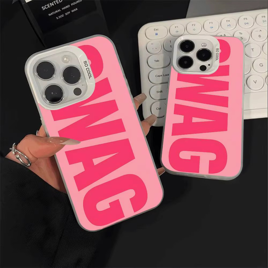 Stoßfeste iPhone Handyhülle im koreanischen Design mit rosa Briefmotiv und silberner Rückseite für Apple iPhone 17 16 15 14 13 12 11 Pro Max Plus - Bild 4