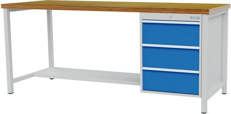Bedrunka + Hirth Kastenwerkbank aus Stahlblech und Holz in Grau, B/H/T: 200 x 85,9 x 75 cm - Bild 1