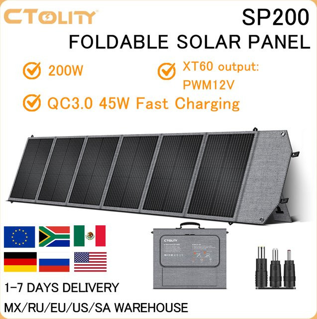 CTOLITY SP200 Tragbares Solarpanel 200W 20,5V aus PET+600D Material für Outdoor-Solarstromgeräte-Sets - Bild 1