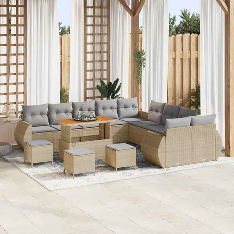 Vidaxl Garten-Sofa-Set aus 14 Teilen in Beige aus modernem Poly-Rattan und Metall - Bild 1