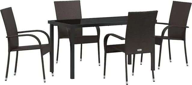 vidaXL Garten Essgruppe 5-teilig aus Poly Rattan und Stahl in Braun mit Sicherheitsglas für Garten, Balkon und Terrasse - Bild 1