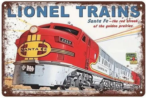Lionel Trains Santa Fe Vintage Metallschild für die Wand, Breite: 20,0 cm, Höhe: 14,0 cm, Tiefe: 1,0 cm - Bild 1