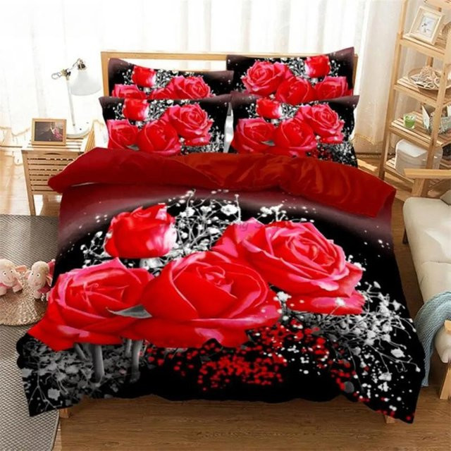 Lodestar Bettwäsche Set mit rotem Rosen-Blumenmuster aus Mikrofaser, B/H: 140 x 200 cm - Bild 1