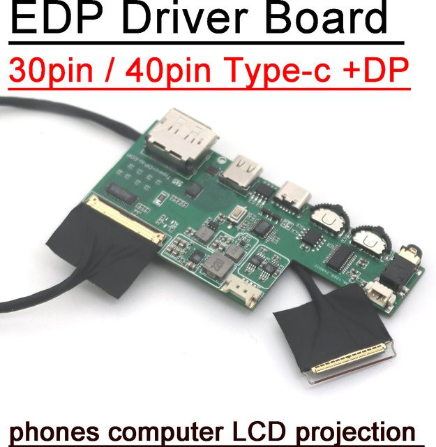 Dykbcells USB Typ-C und DisplayPort zu EDP Treiberplatine für 2K 4K LCD-Projektionsbildschirme, 30-Pin oder 40-Pin, 60Hz bis 165Hz, Farbe: Grün - Bild 1