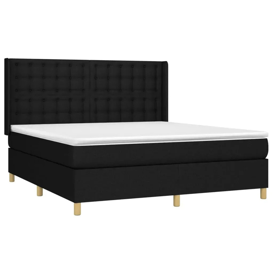vidaXL Boxspringbett mit Matratze in Schwarz, Hybrid-Bett mit LED-Unterbettbeleuchtung und USB-Ladeport, Stoff, B/T: 160 x 200 cm - Bild 2