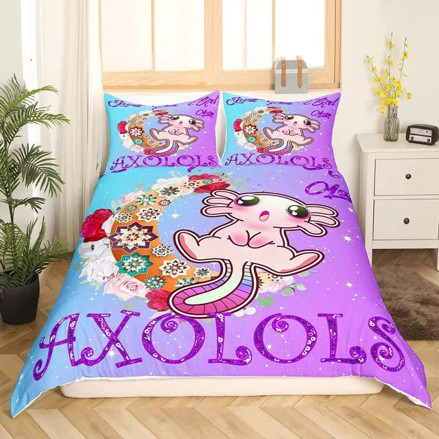 3-teiliges Bettwäsche-Set mit Axolotl-Motiv von Your Warm Home in Pink, bestehend aus Bettbezug und Kissenbezügen, B/H: 135 x 200 cm, Kissenbezüge: 50 x 70 cm - Bild 1