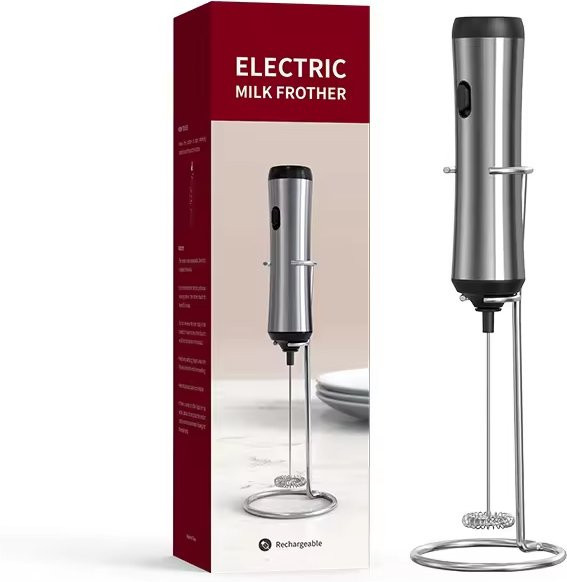CLITON Elektrischer Mini-Milchaufschäumer aus Edelstahl in Silber für Cappuccino und Eier - Bild 1