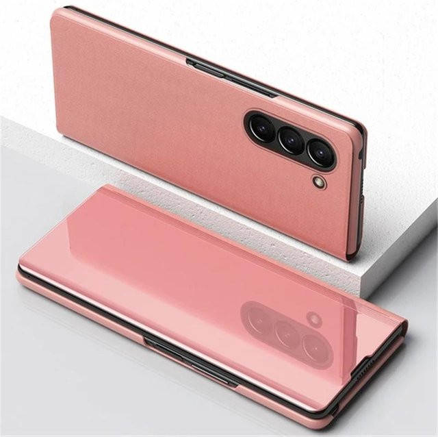 Luxus Spiegel Flip Leder Handyhülle für Samsung Galaxy A05 A05S A15 A25 A35 A55 5G, Stoßfestes Stand Book Cover, Transparent Pink - Bild 1