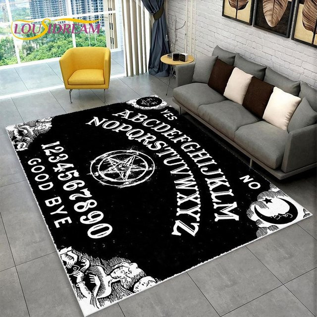ZbrTwelve Ouija Tarot Hexerei Gothic Teppich, rutschfeste Bodenmatte für Wohnzimmer und Schlafzimmer, Schwarz, B/T: 60 x 40 cm - Bild 1