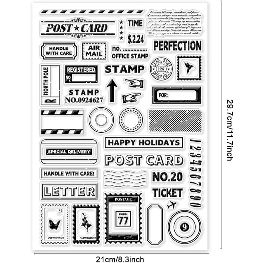 Transparentes Silikonstempelset mit Vintage Poststempel-Motiven für Postkarten, 1 Blatt - Bild 2