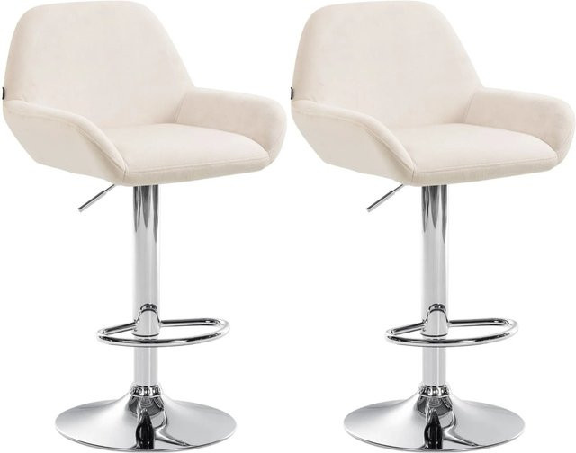 DELUKE Barhocker 2er Set DUBLIN in Creme mit Samtbezug und Chromgestell - Bild 1