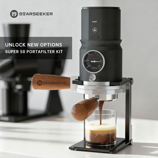 STARSEEKER Super58 Espresso Bottomless Portafilter Set mit 58mm Siebträger, Abtropfmatte und Aufbewahrungsbeutel - Bild 1
