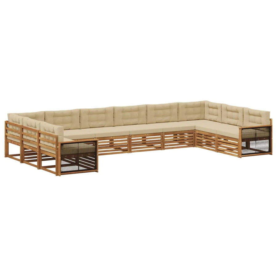 vidaXL Sofagarnitur aus Massivholz Akazie mit 10 Kissen in Natur-Beige - Bild 2