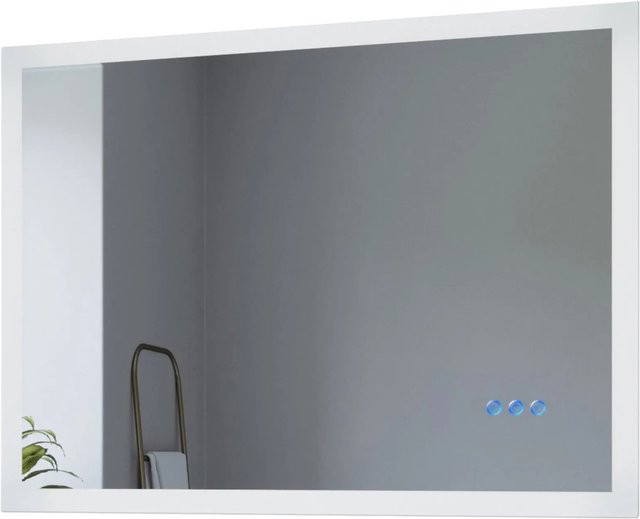 Aquabatos LED Badspiegel mit Anti-Beschlag und Touch-Schalter, dimmbar mit 3 Lichtfarben, Silber, B: 80 cm, H: 60 cm - Bild 1
