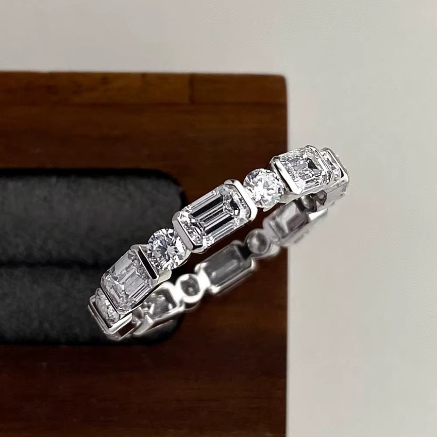 BXINY Eternity Ring, 925 Silber, Smaragd, Moissanit, Damen - Bild 2