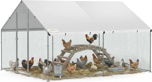 Sekey Hühnerstall Freilaufgehege XXL Voliere aus Stahl in Weiß, B/T/H: 4 x 3 x 2 m, winterfestes Kleintiergehege für Hühner, Enten, Gänse und Wachteln - Bild 1