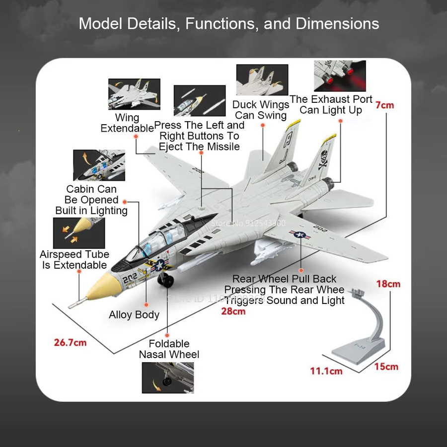 MAKEDA F-14 Tomcat A-10 Thunderbolt II Kampfflugzeug Modell, 1:32, mit Sound und Licht - Bild 2