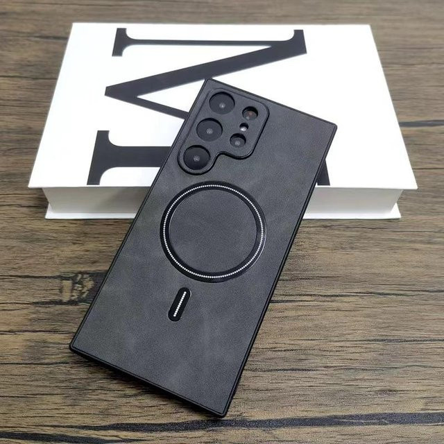 Magnetische Business Suede Schutzhülle für Samsung Galaxy S26 S25 S24 S23 S22 S21 Ultra Plus, Stoßfestes mattes Leder in Schwarz - Bild 1