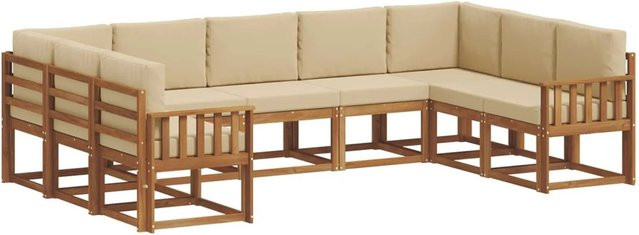 vidaXL 9-teilige Outdoor-Sofagarnitur aus massivem Akazienholz mit Kissen in Natur und Beige - Bild 1