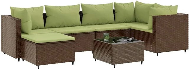 vidaXL 7-tlg. Garten-Lounge-Set in L-Form aus braunem Poly-Rattan mit wetterfesten Kissen und pulverbeschichtetem Stahlgestell - Bild 1