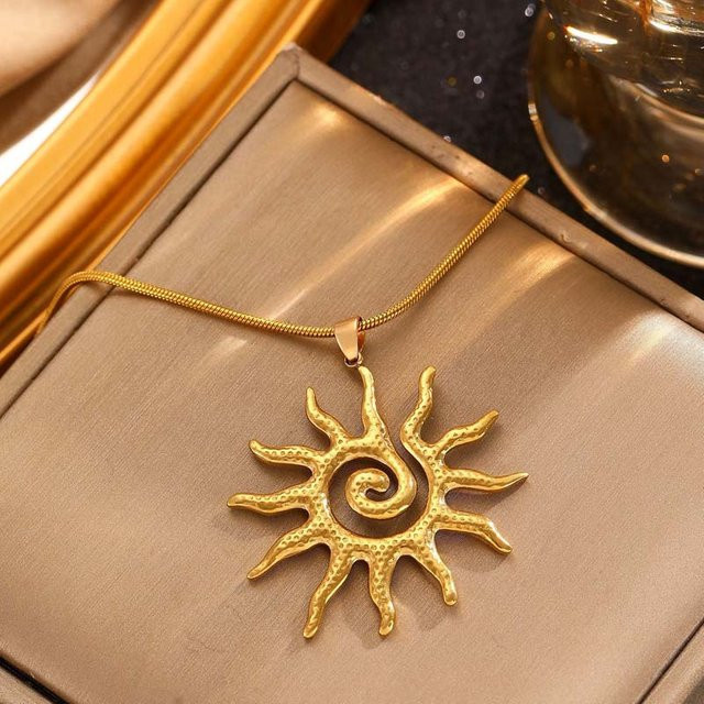 Halskette Edelstahl, Sonne Form, Gold, Damen - Bild 1