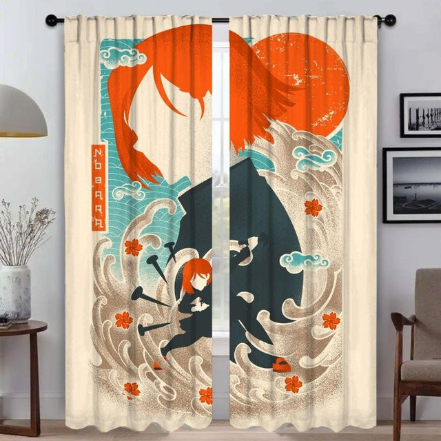 Jujutsu Kaisen Verdunkelungsvorhänge Set aus 2 Stück, bunte Raumvorhänge für Wohnzimmer und Küche, Breite: 50 cm, Höhe: 70 cm - Bild 1