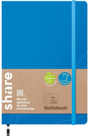 share Notizbuch A5 punktkariert in Hellblau mit Hardcover und elastischem Verschluss