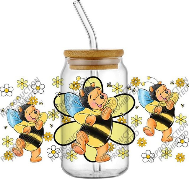 Winnie Puuh UV DTF 3D-Transferaufkleber für Glas und Becher, Multicolor, 16oz - Bild 1
