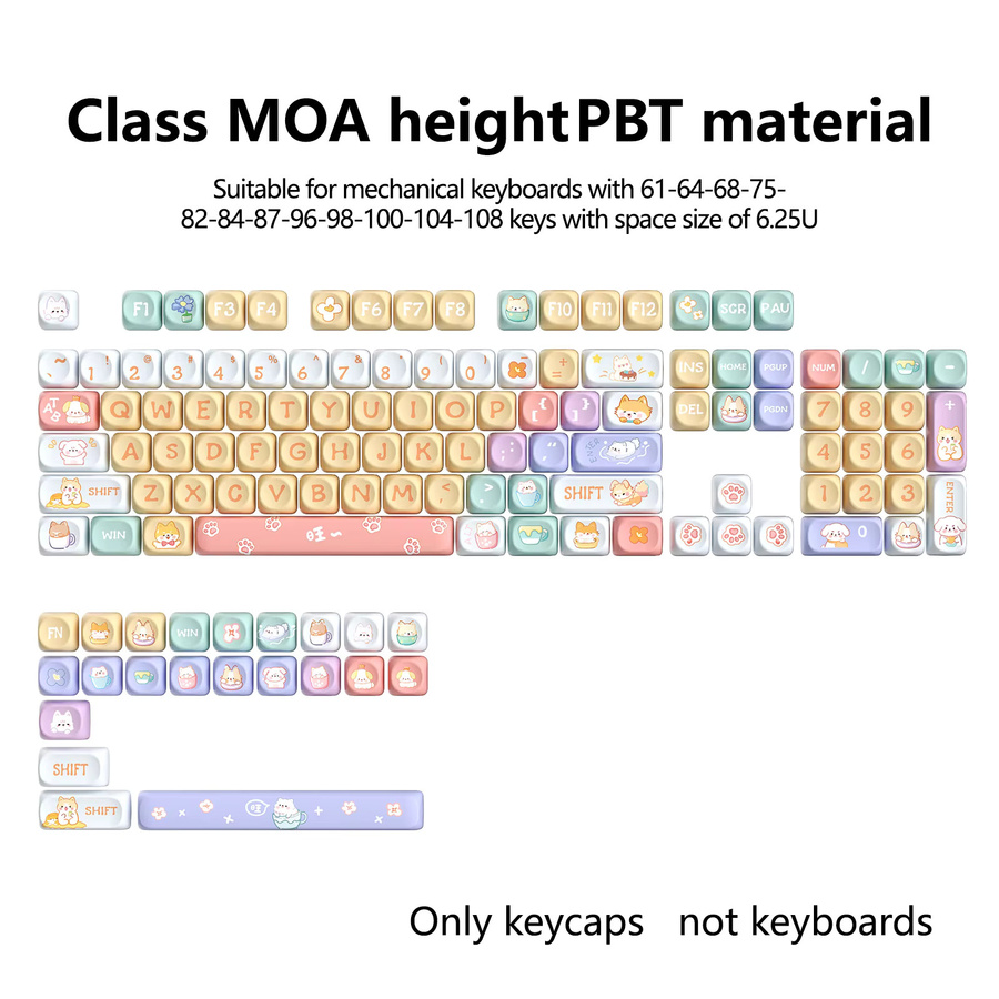 SMAILWOLF PBT Mechanische Tastatur Tastenkappen im süßen Cartoon Welpen Design für Mädchen, Multicolour - Bild 4